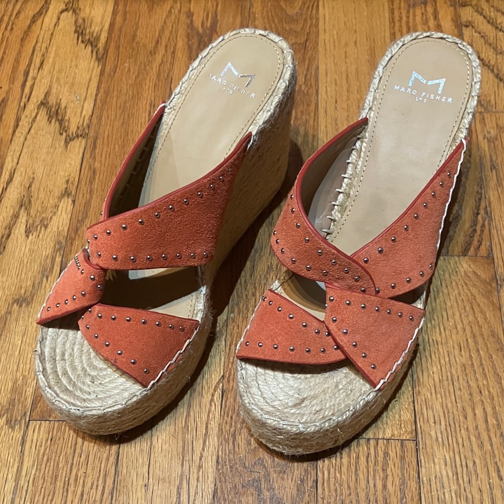 Marc Fisher Studded Orange Wedge Sandals